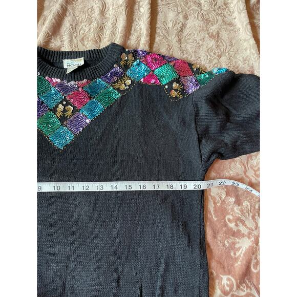 Vintage 80s rainbow mermaid scale style beaded sweater size large - Picture 4 of 6